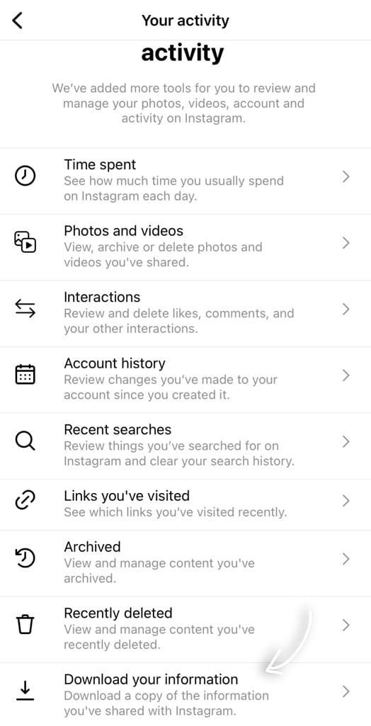 Instagram data download tool