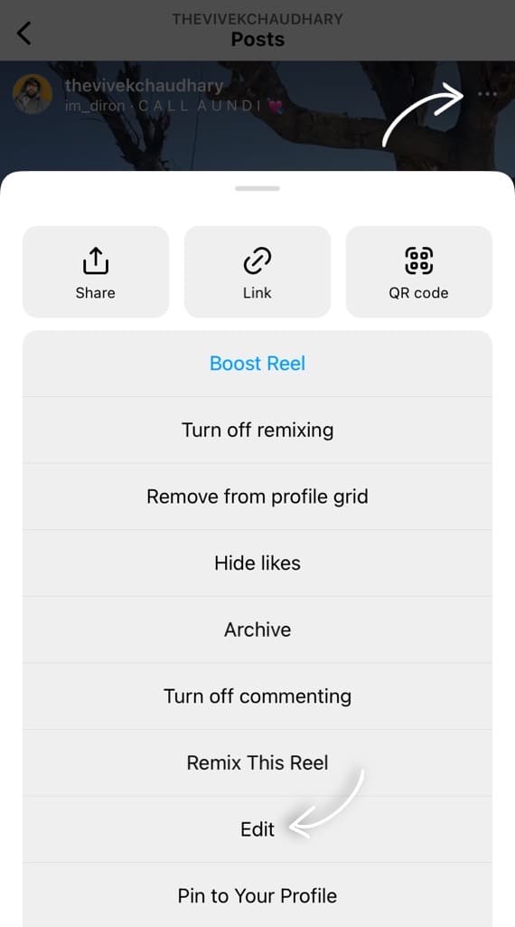 Instagram reel edit option