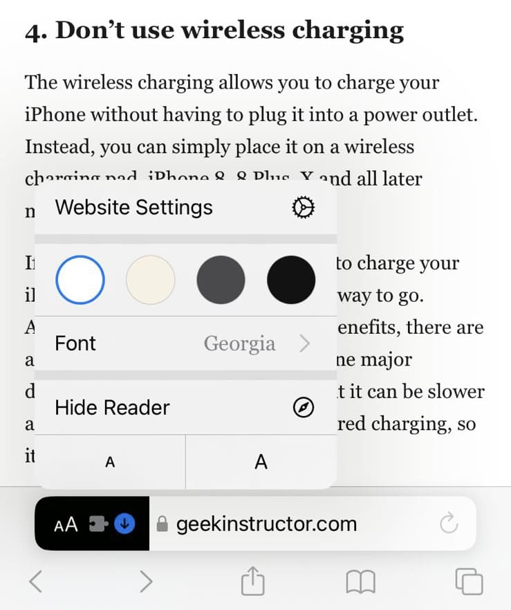 Reader mode preferences