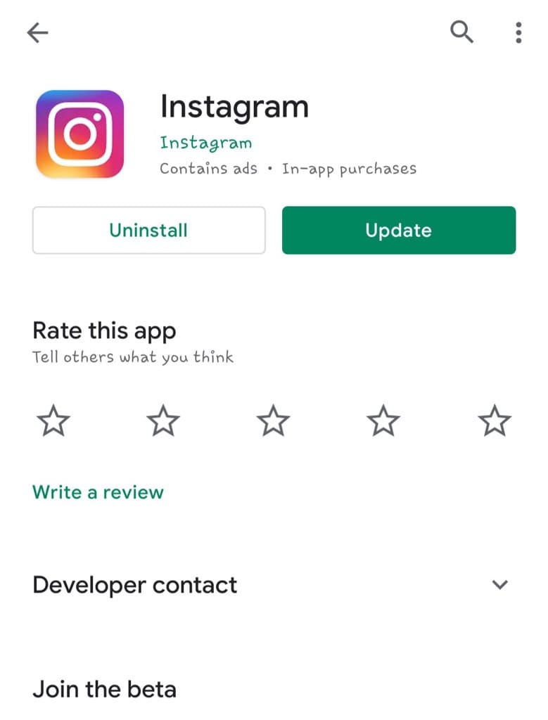 Update Instagram app to the latest version