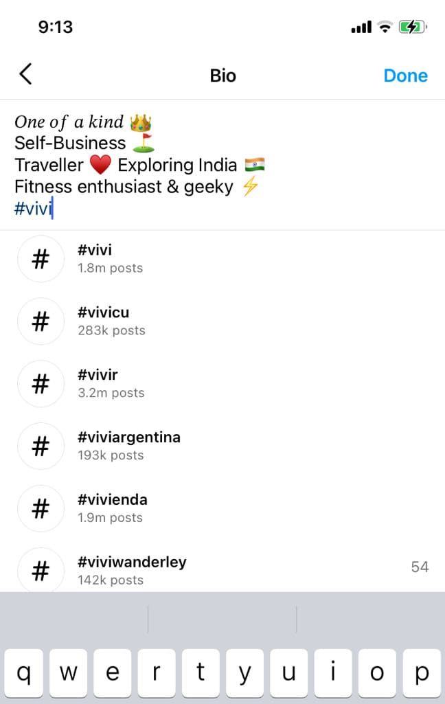 Add hashtag to your Instagram bio