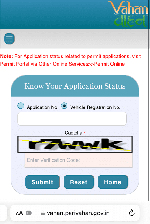 Enter vehicle registration certificate (RC) number