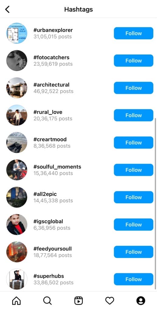 Find hashtags someone follows on Instagram