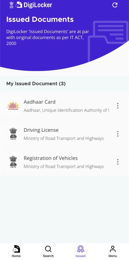 Issued Documents in DigiLocker