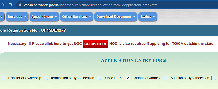 Select change of address application