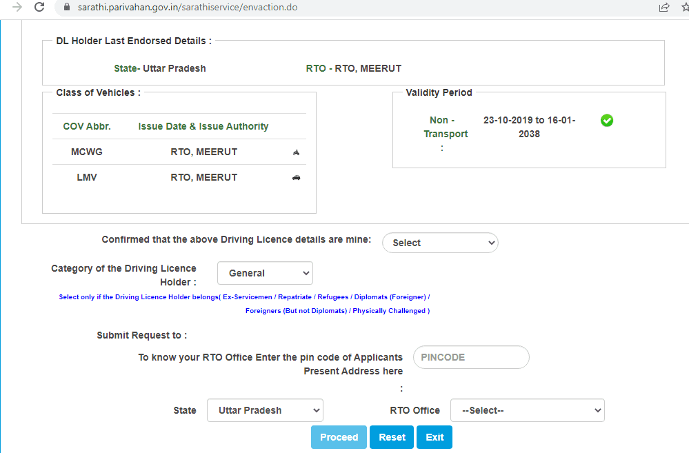 Confirm driving license details