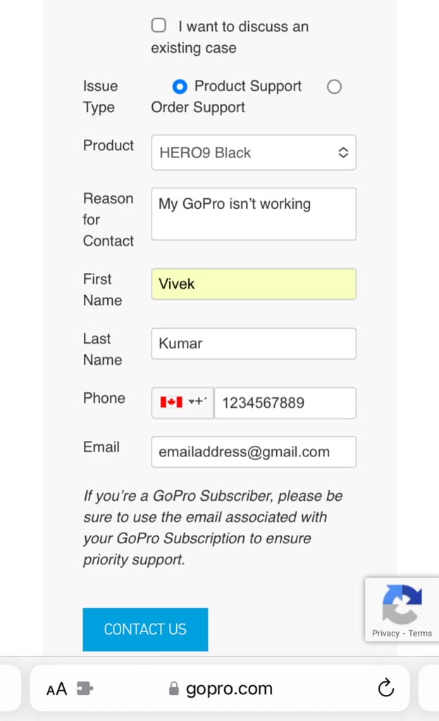 Contact GoPro customer support