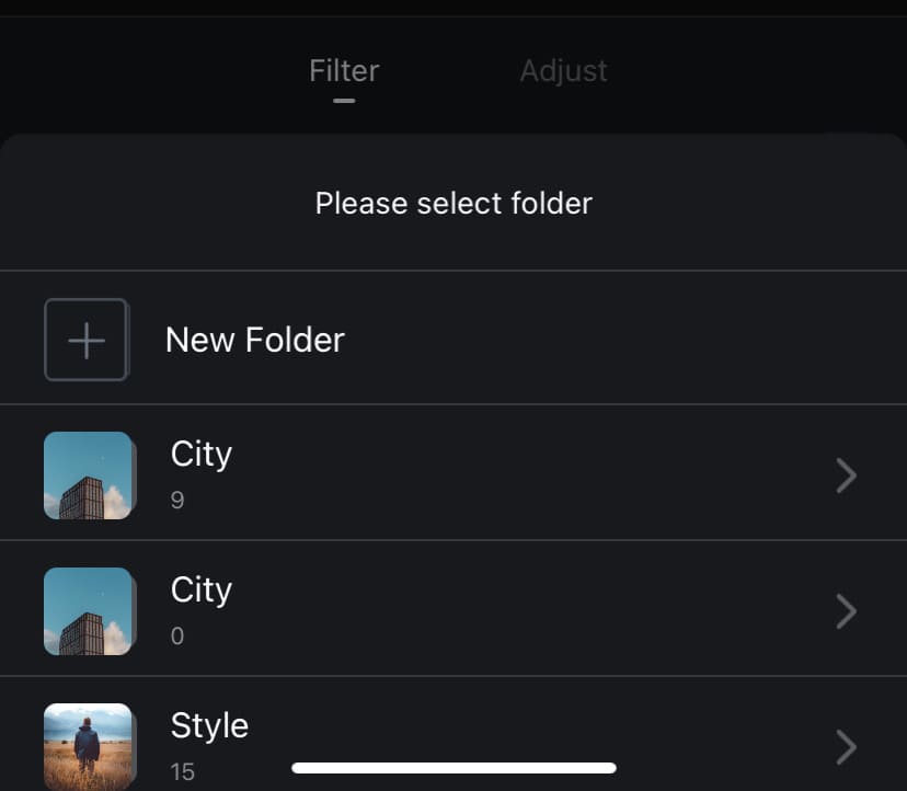 Create new folder for custom filters