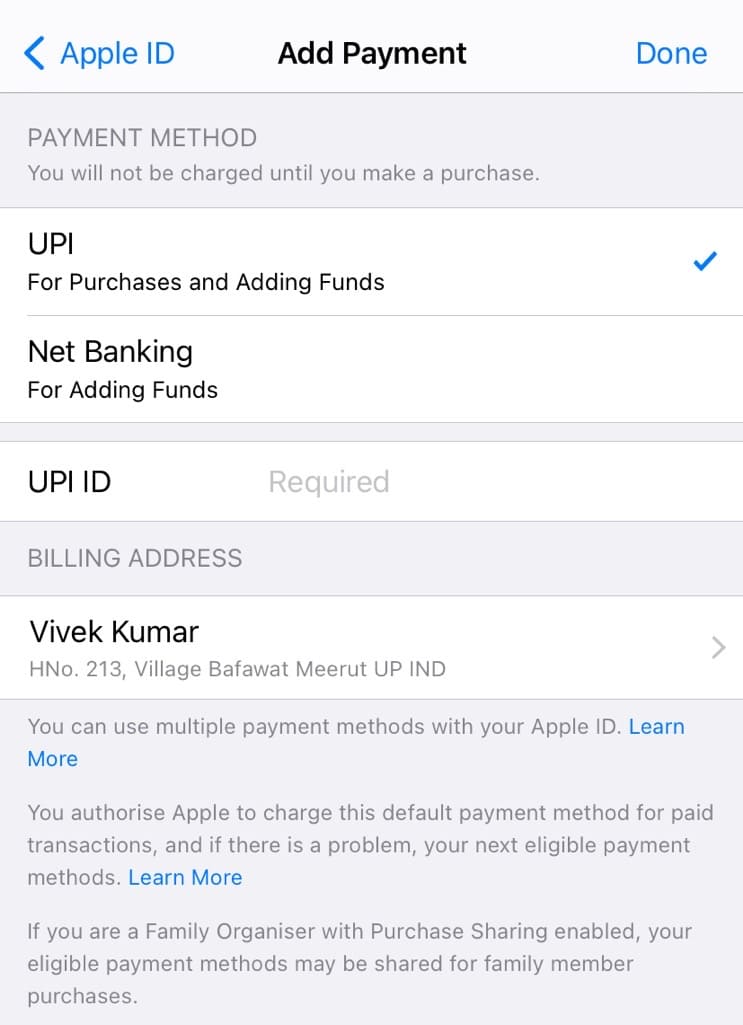 Add a new payment method on iPhone