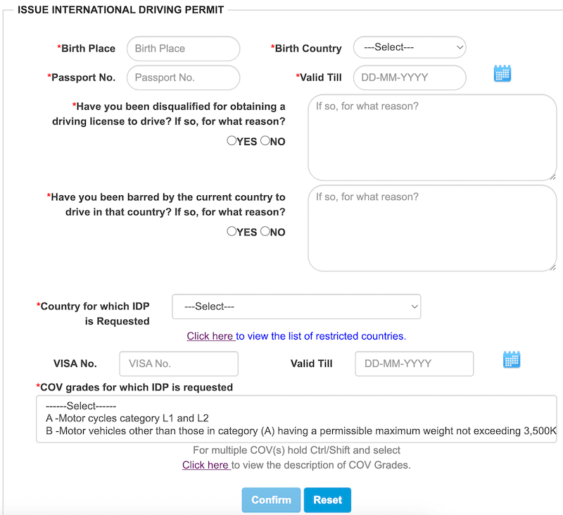 Fill up international driving permit form