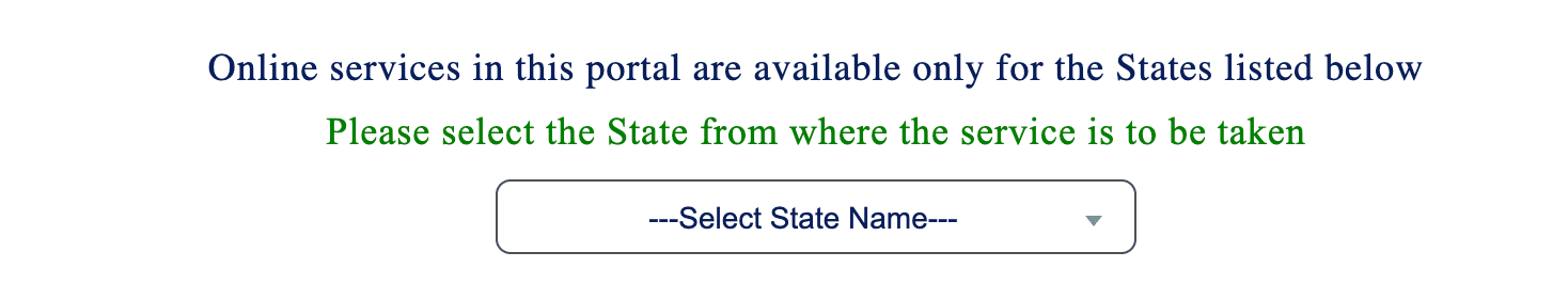 Select the state name on Parivahan Sarathi