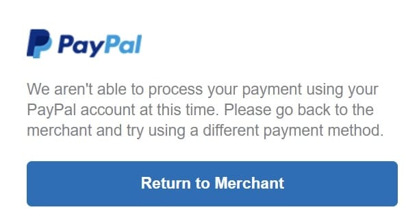 Unable to complete payment error on PayPal