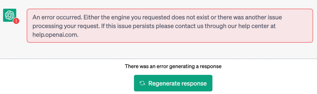 ChatGPT - There was an error generating a response