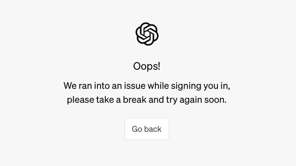 "Oops we ran into an issue while signing you in, please take a break and try again soon" error on ChatGPT