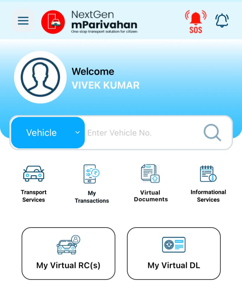 mParivahan app home screen
