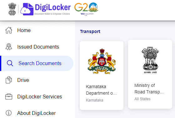 Go to Ministry of Road Transport & Highways in Digilocker