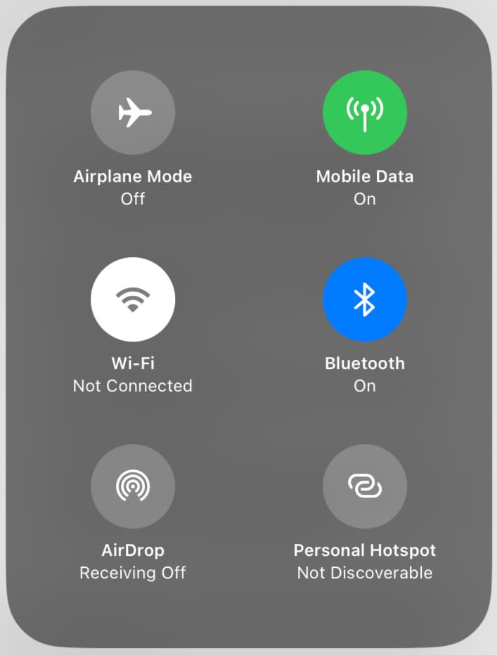 Network panel in Control Center