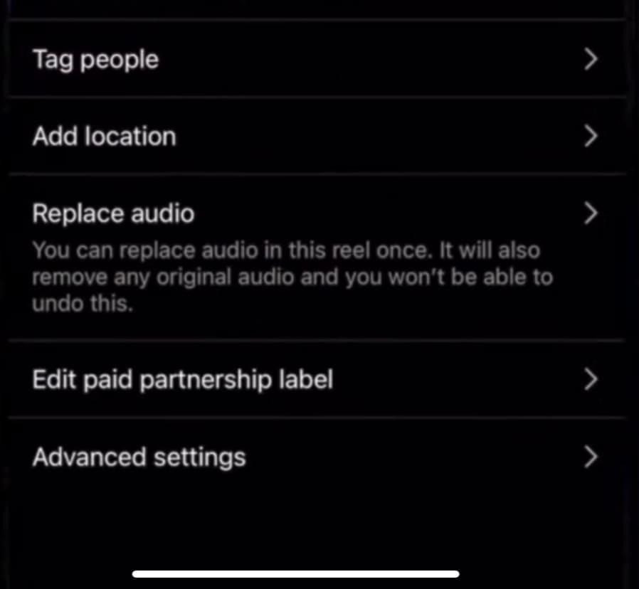 Replace audio on Instagram reel without reposting