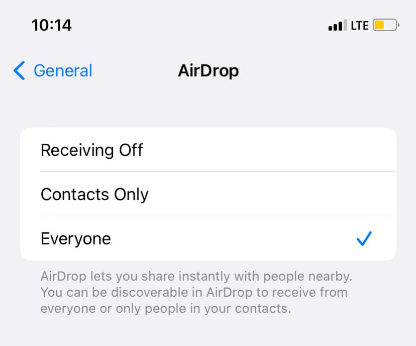 Set AirDrop visibility to Everyone