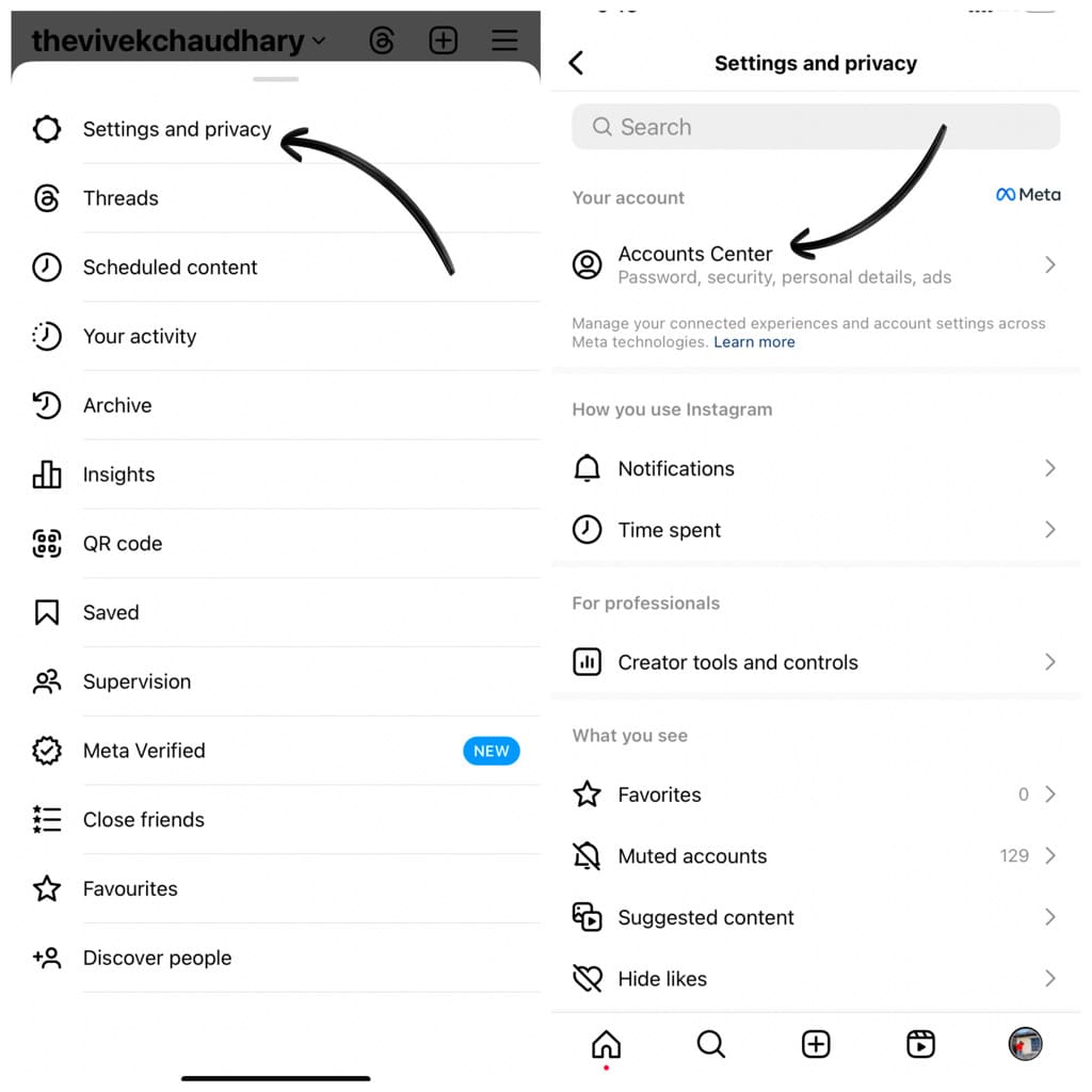 Accounts Center in Instagram settings