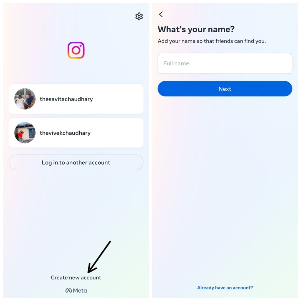 Create a new account on Instagram