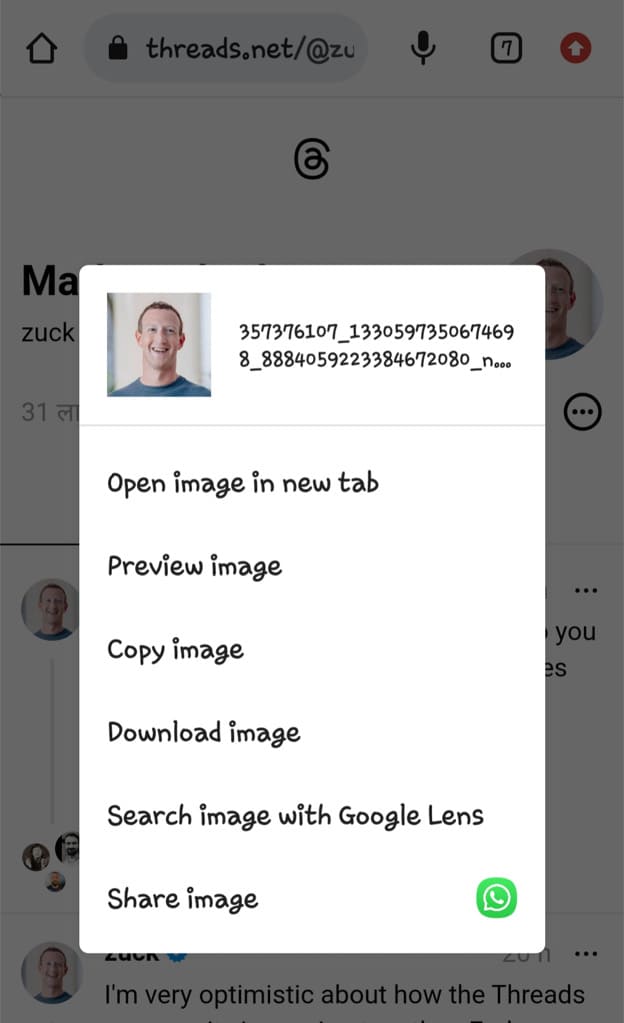 Download Threads DP on Android Chrome
