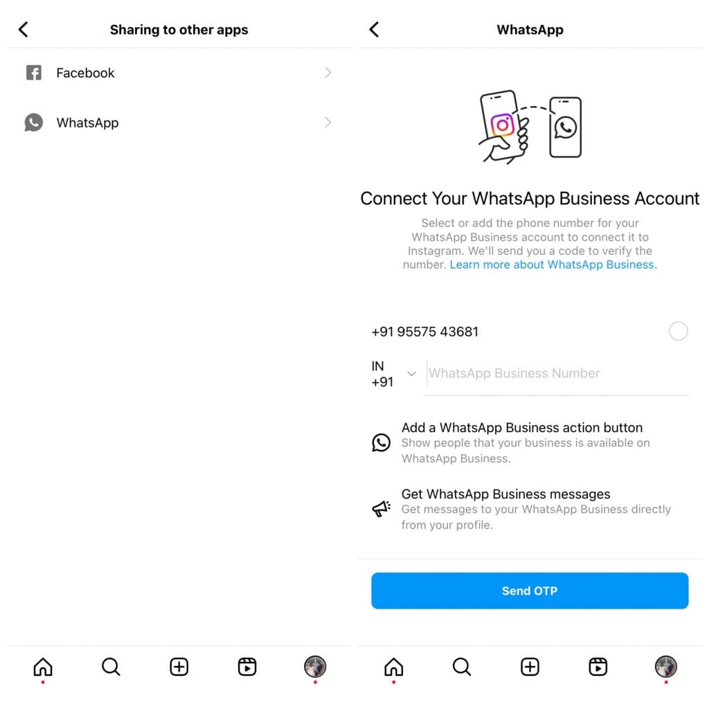 Enable automatic sharing between Instagram and WhatsApp
