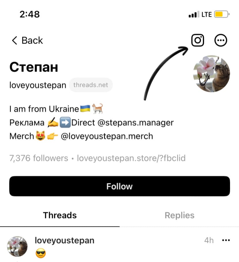 Find someone’s Instagram profile from their Threads