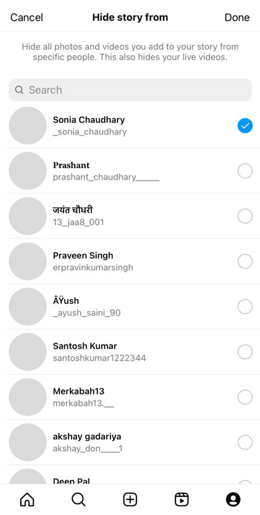 Hide Instagram story from specific people