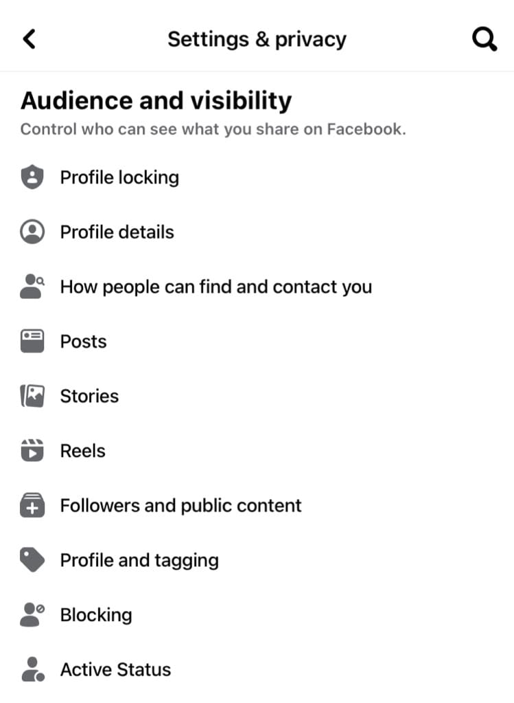 Stories in Settings and privacy on Facebook