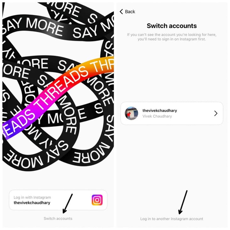 Switch to new account on Threads