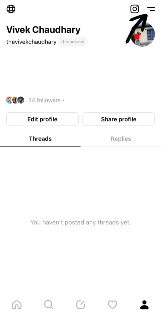 Tap menh button on Threads profile tab