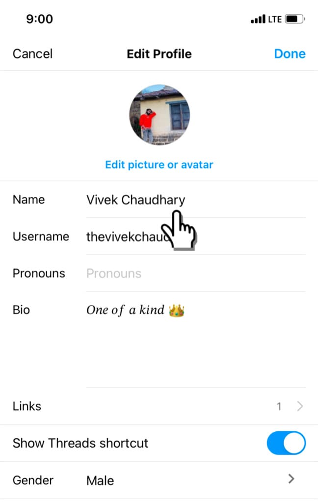 Tap name field in Edit Profile page