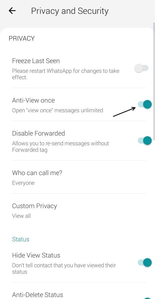 Disable view once mode on WhatsApp GB