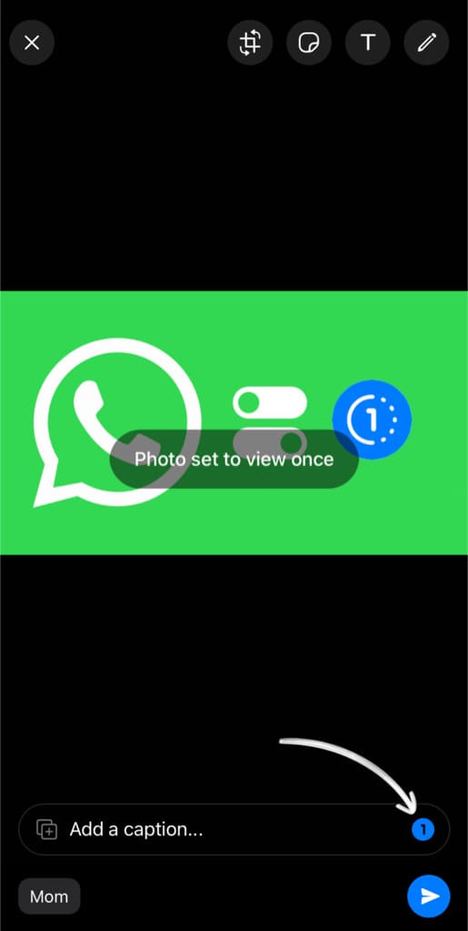 Enable view once mode for a photo or video on WhatsApp