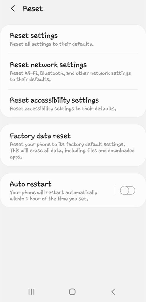 Factory data reset on Android