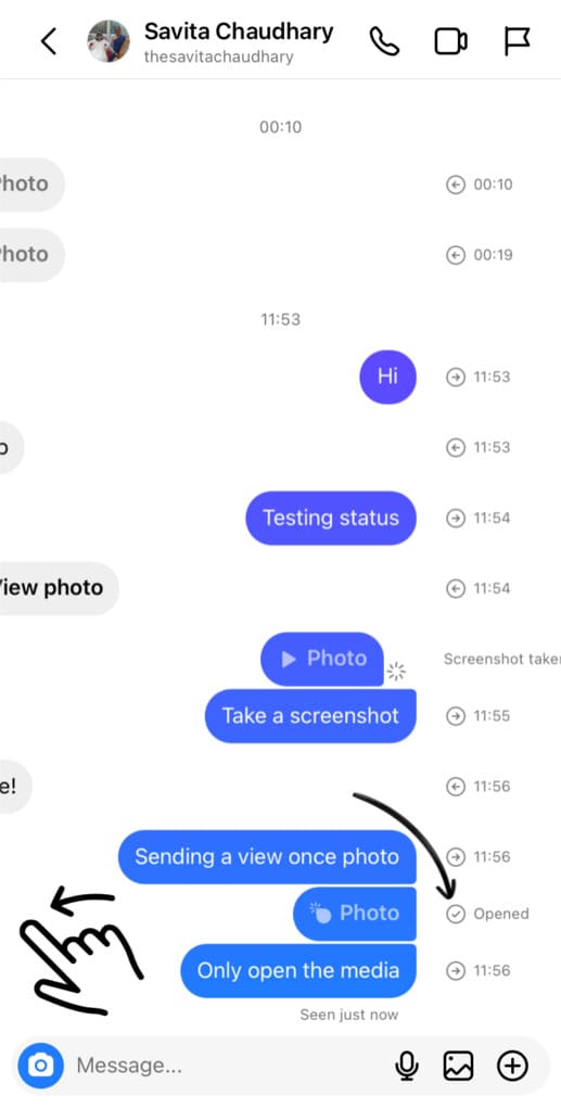 See if recipient has opened your disappearing photo or video on Instagram