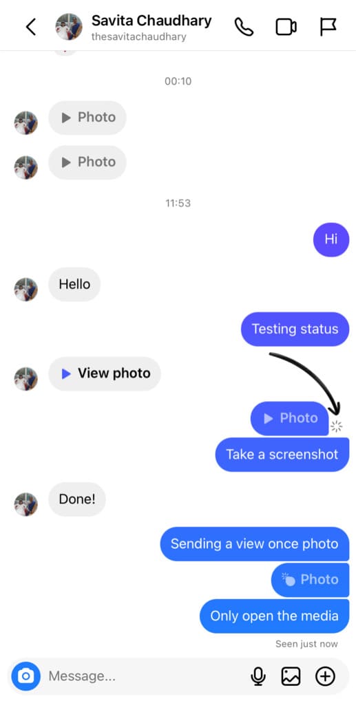 See screen status of disappearing photo or video on Instagram