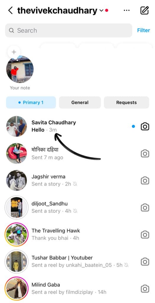 See timestamp of new Instagram message without reading
