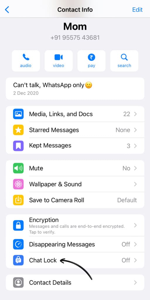 Chat lock option addded to WhatsApp (Screenshot proof)