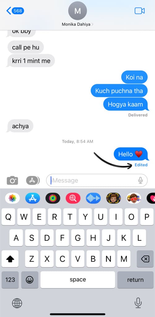 Edited label marked on iMessage after editing