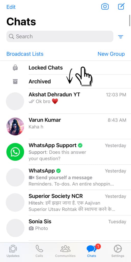 Open locked chats folder on WhatsApp