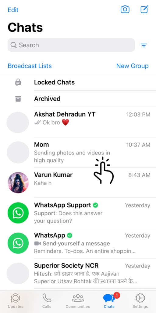 Open WhatsApp chat you want to lock on iPhone