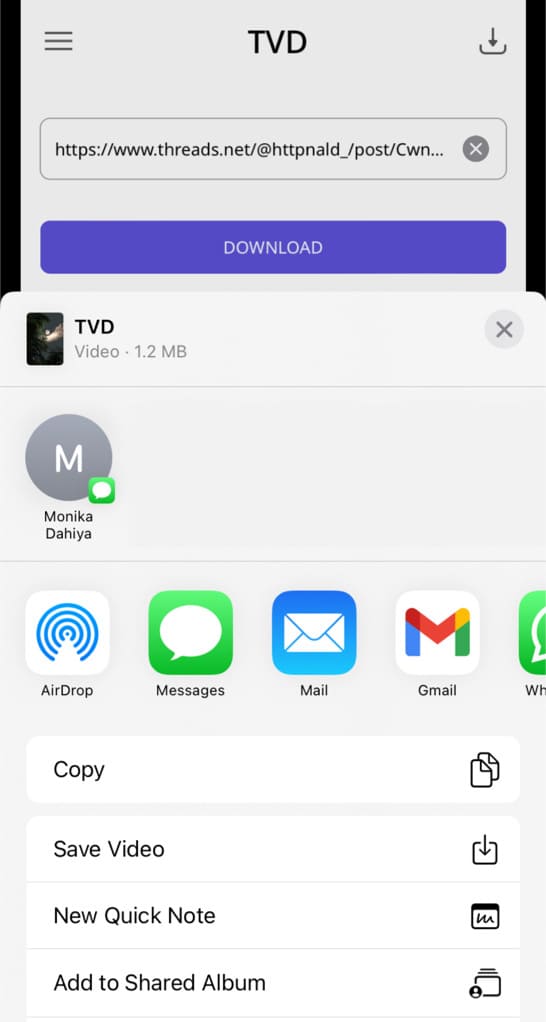 Save Threads video to Photos app on iPhone