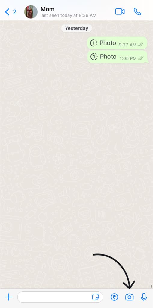 Tap camera icon in WhatsApp chat