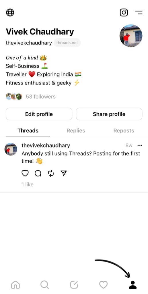 Tap profile avatar on Threads