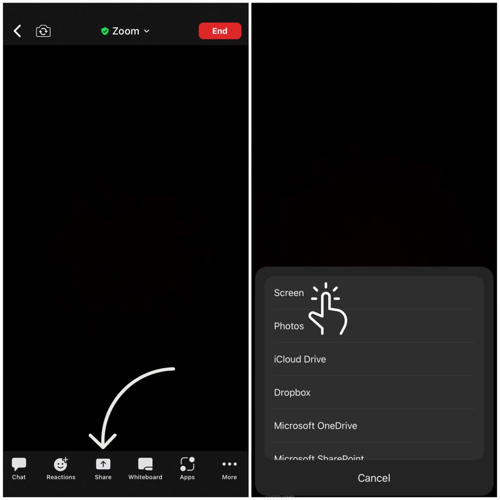 Use screen sharing on Zoom to screenshot WhatsApp view once