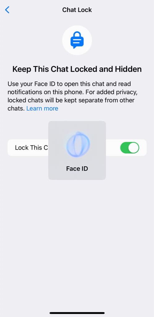Verify FaceID to enable WhatsApp chat lock