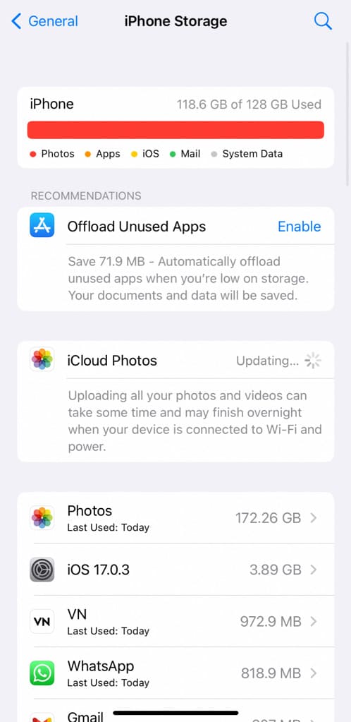 Check if iPhone has enough storage to install update