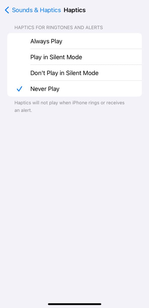 Disable all haptics vibration on iPhone at once